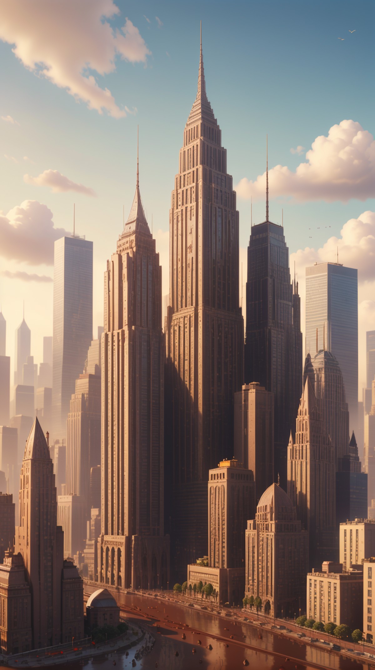 <lora:ChocolateWetStyle:0.7>ChocolateWetStyle a bustling cityscape with towering skyscrapers and bustling streets, (Master...